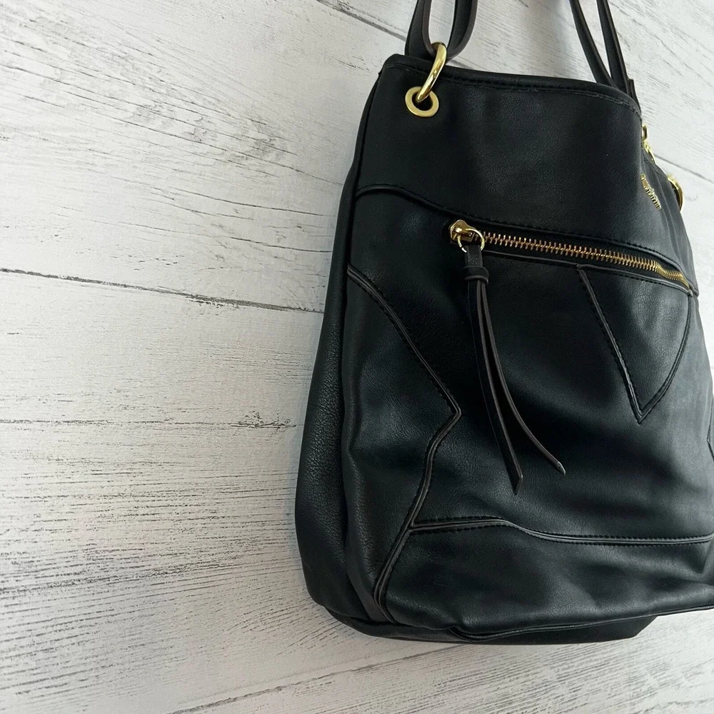 Franco Sarto Black Faux Leather Convertible Shoulder Bag